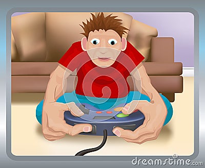 Playing on the games console Vector Illustration