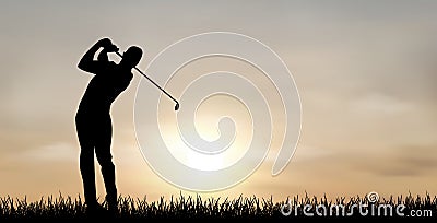 Playing golf at sunset Vector Illustration