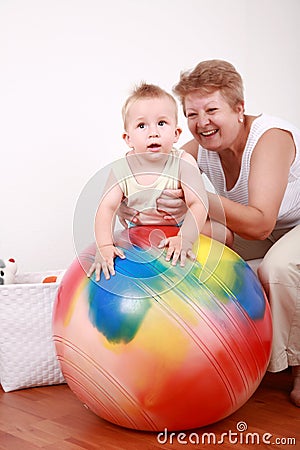 Playing with gymnastic ball Stock Photo