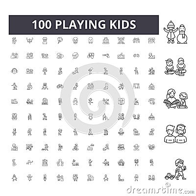 Playing kids line icons, signs, vector set, outline illustration concept Vector Illustration