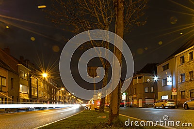 Playing with lensflare concept , crossroads nightscene Editorial Stock Photo