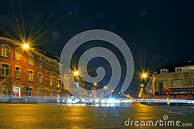 Playing with lensflare concept , crossroads nightscene Editorial Stock Photo