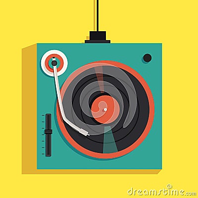 Playing mixing music on vinyl turntable. Vector flat illustration Vector Illustration