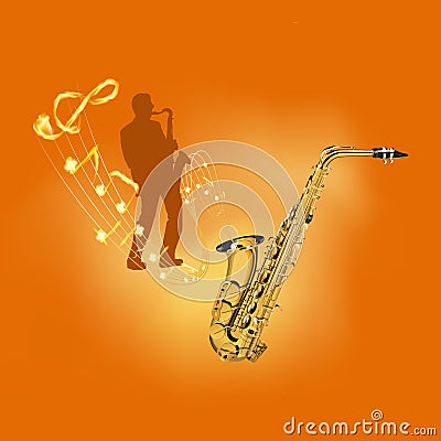 Playing a musical instrument saxophone Vector Illustration