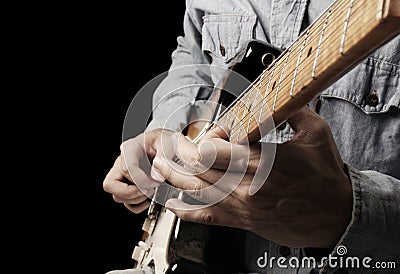 Playing old electrical guitar Stock Photo