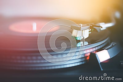 Playing retro music: Professional turnable audio vinyl record music player Stock Photo