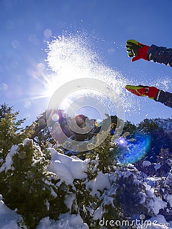 Playing with snow at Ziria mountain covered with snow on a winter day, South Peloponnese, Greece Stock Photo