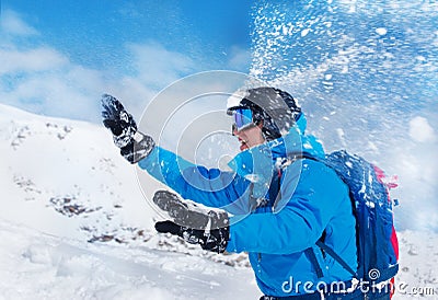 Playing snowballs in the mountains Stock Photo