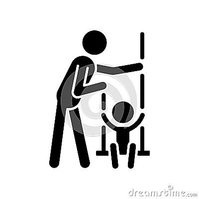 Playing on swings black glyph icon Vector Illustration