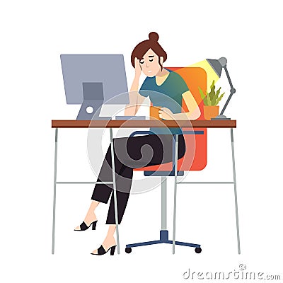 Business woman or an accountant in a suit fell asleep Vector Illustration