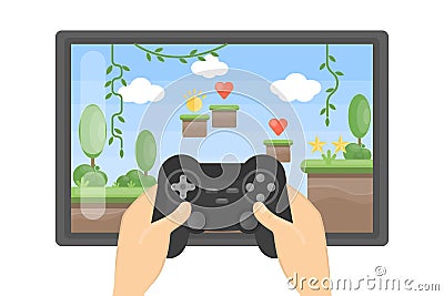 Playing video game. Vector Illustration