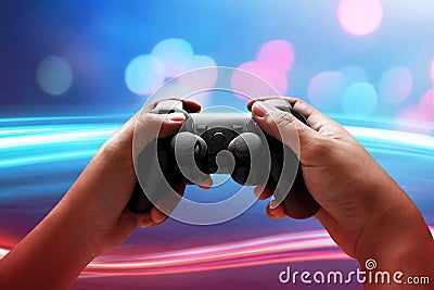 Playing video games Stock Photo