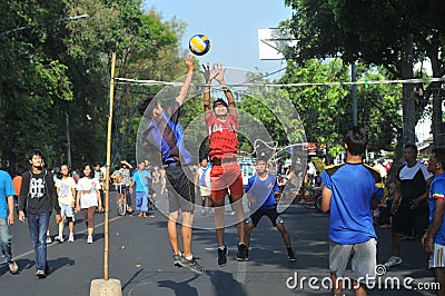 Playing volleyball in the streets Editorial Stock Photo