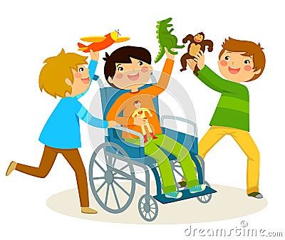 playing in a wheelchair Vector Illustration