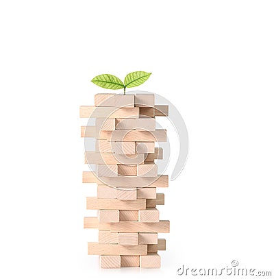 Playing wood blocks stack game Stock Photo