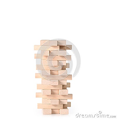 Playing wood blocks stack game Stock Photo