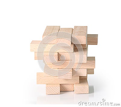 Playing wood blocks stack game Stock Photo