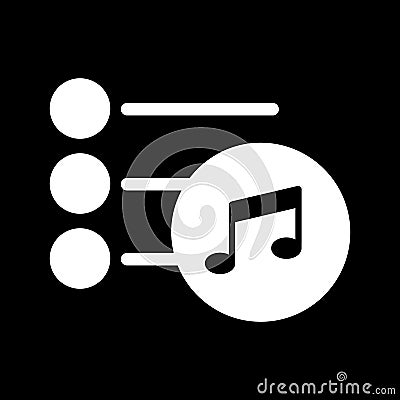 Playlist icon vector. Isolated on black background Vector Illustration