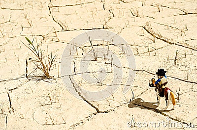 Playmobil sheriff and horse standing in desert Stock Photo