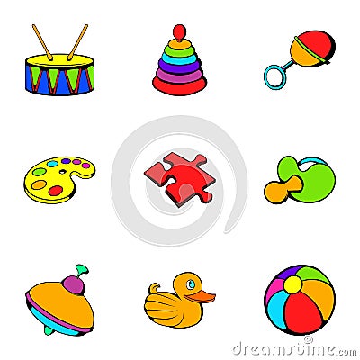 Playschool icons set, cartoon style Vector Illustration