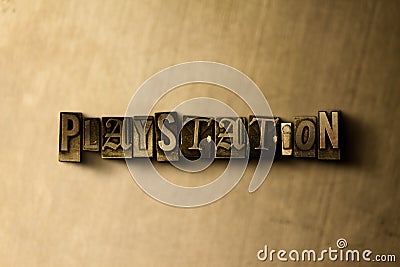 PLAYSTATION - close-up of grungy vintage typeset word on metal backdrop Cartoon Illustration