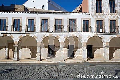 Plaza alta beautiful arabic white and yellow buildings in Badajoz, Spain Editorial Stock Photo