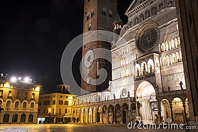 Plaza of the Cathedral at the night, Cremona Stock Photo