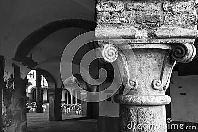 Plaza Chica column of Zafra, Badajoz, Spain Stock Photo