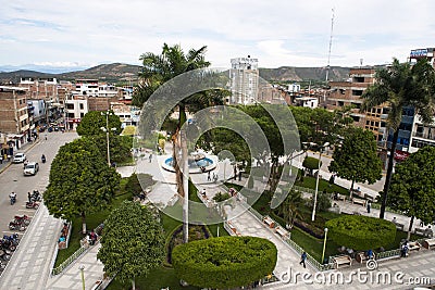 Plaza de Armas with a water fountain in the city of Jaen Cajamarca Peru Editorial Stock Photo