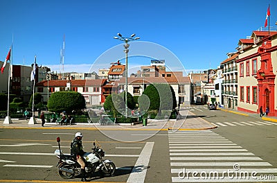 Plaza de Armaz, the Main Square of Puno Town, Peru Editorial Stock Photo