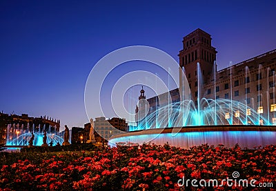 Plaza de Catalunya fountains Stock Photo