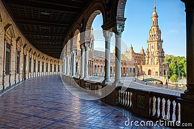 Plaza de Espana in sunny morning, Sevilla, Andalusia, Spain Stock Photo
