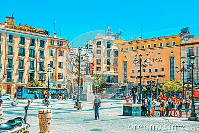 Plaza de Isabel II with tourists and people. Madrid-capital of S Editorial Stock Photo