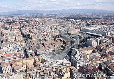 Plaza de la Republica aerial view, Rome Italy Stock Photo