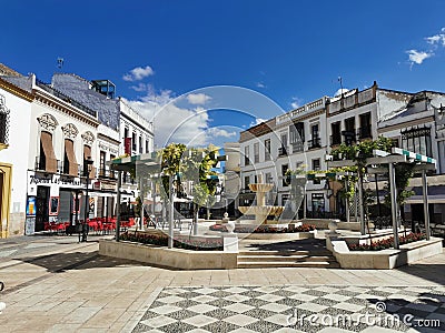 Plaza de los Naranjos , Malaga . Beautiful Spanish Square with flowers and orange trees Editorial Stock Photo