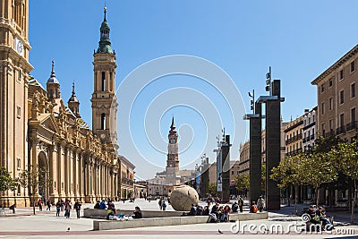 Plaza de Nuestra Señora del Pilar in Zaragoza, Spain Editorial Stock Photo