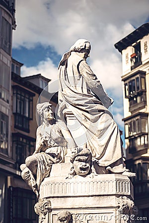 Plaza de Santa Ana. Statue of writer Pedro Calderon de la Barca Stock Photo