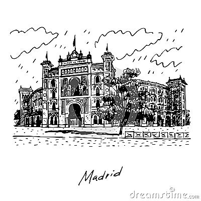 Madrid, Spain. Plaza de Toros de Las Ventas. Vector illustration Vector Illustration