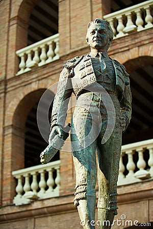 Plaza de toros de Valencia bullring with toreador statue Stock Photo