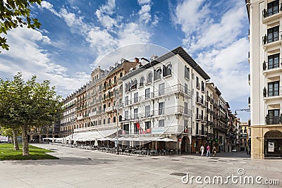 Plaza del Castillo in Pamplona, Spain Editorial Stock Photo