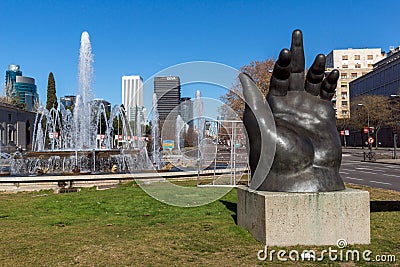 Plaza San Juan de la cruz at Paseo de la Castellana street in City of Madrid, Spain Editorial Stock Photo