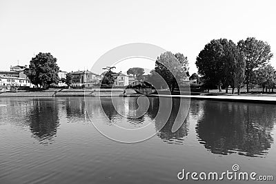 Plazza sullâ€™Acqua, Park at the Tiberius Bridge in Rimini Stock Photo