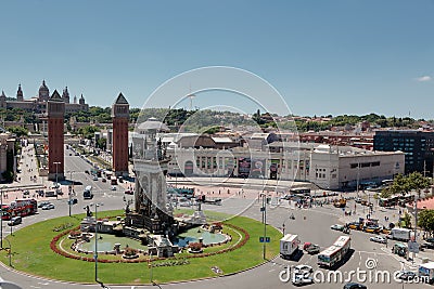 PlaÃ§a d'Espanya (Plaza de Espana), Barcelona Editorial Stock Photo