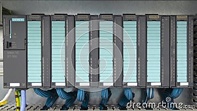 The PLC Computer Siemens, PLC programable logic controler for control device Editorial Stock Photo