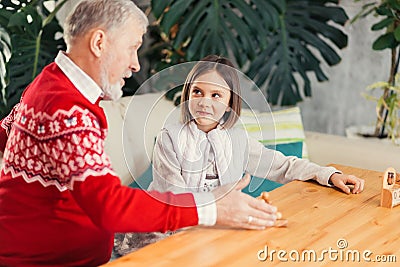 Pleasant frindly conversation with granddaddy Stock Photo