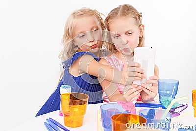 Pleasant girls making selfie Stock Photo