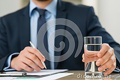 Pleasant office worker holding glass of water Stock Photo