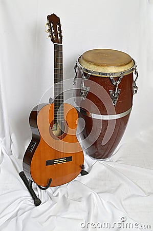 classical guitar and happy drum Stock Photo