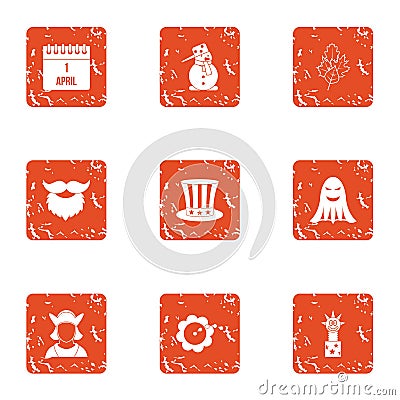 Pleasantry icons set, grunge style Vector Illustration