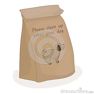Please clean up after your dog. Paper package for a piece of shit. Vector pet. Vector Illustration